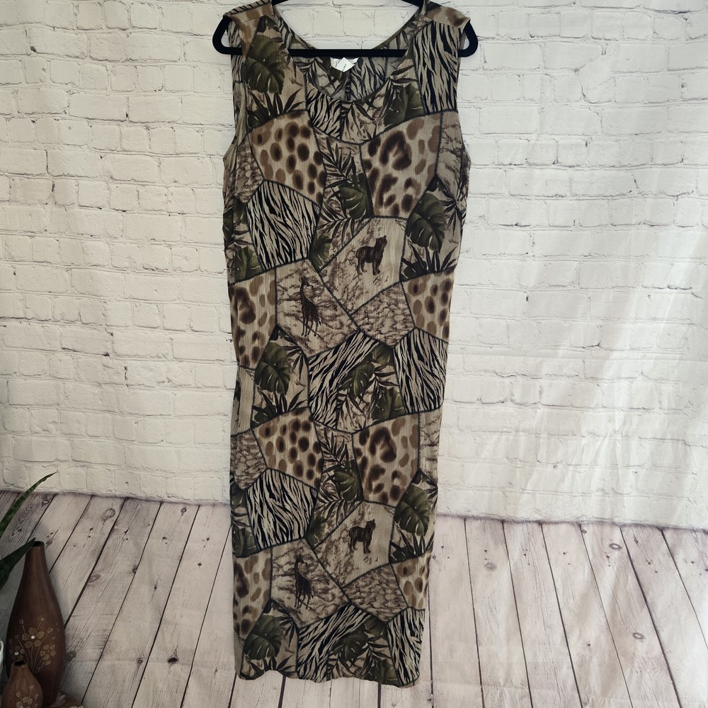 Lady Darian Vintage 90s y2k safari print maxi dress Darian 100% Rayon Dress